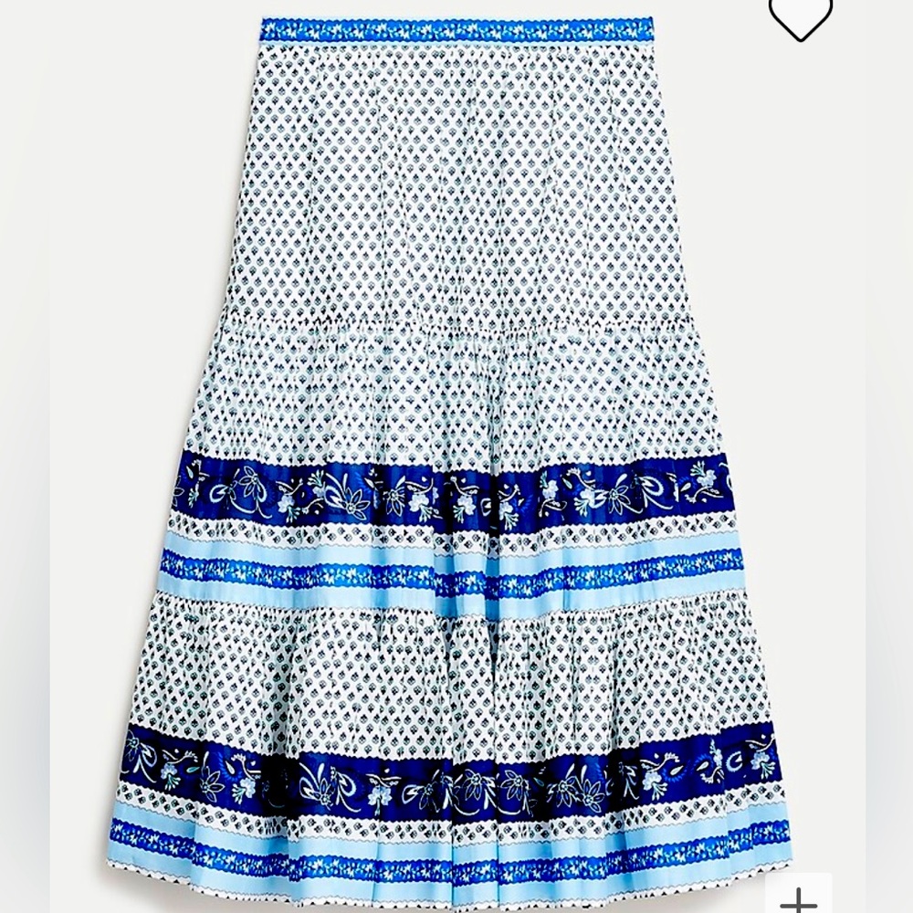 J. Crew Tiered Skirt in Blue Block Print Size Small